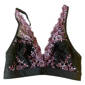 Wacoal Wireless Embrace Triangle Plunge Bra Lace Mesh Sz 34 852191 Romantic Boho
